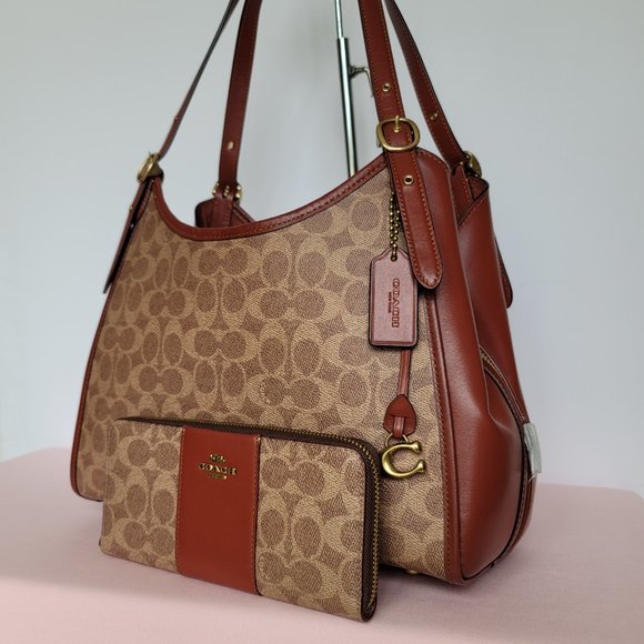 COACH Lori Signature Logo Coated Canvas Shoulder Bag AND Accordion Wallet SET🎈⭐ - Picture 2 of 16